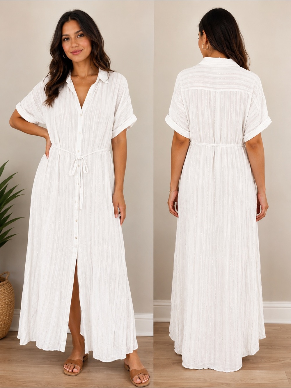 Love & Legend White Striped Button-Down Maxi Shirt Dress *As is*